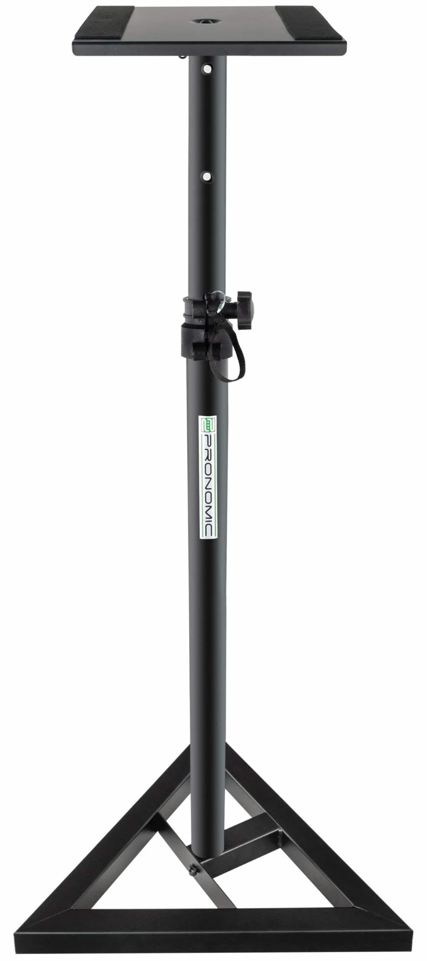 Pronomic SLS-10 Stativ für Studio Monitor Ständer (Höhenverstellbar 80 cm bis 130 cm, Dreiecksbasis, Gummifüße, Dornenfüße/Spikes, Stahl, Trägerplatte mit Gummistreifen) Schwarz pulverbeschichtet
