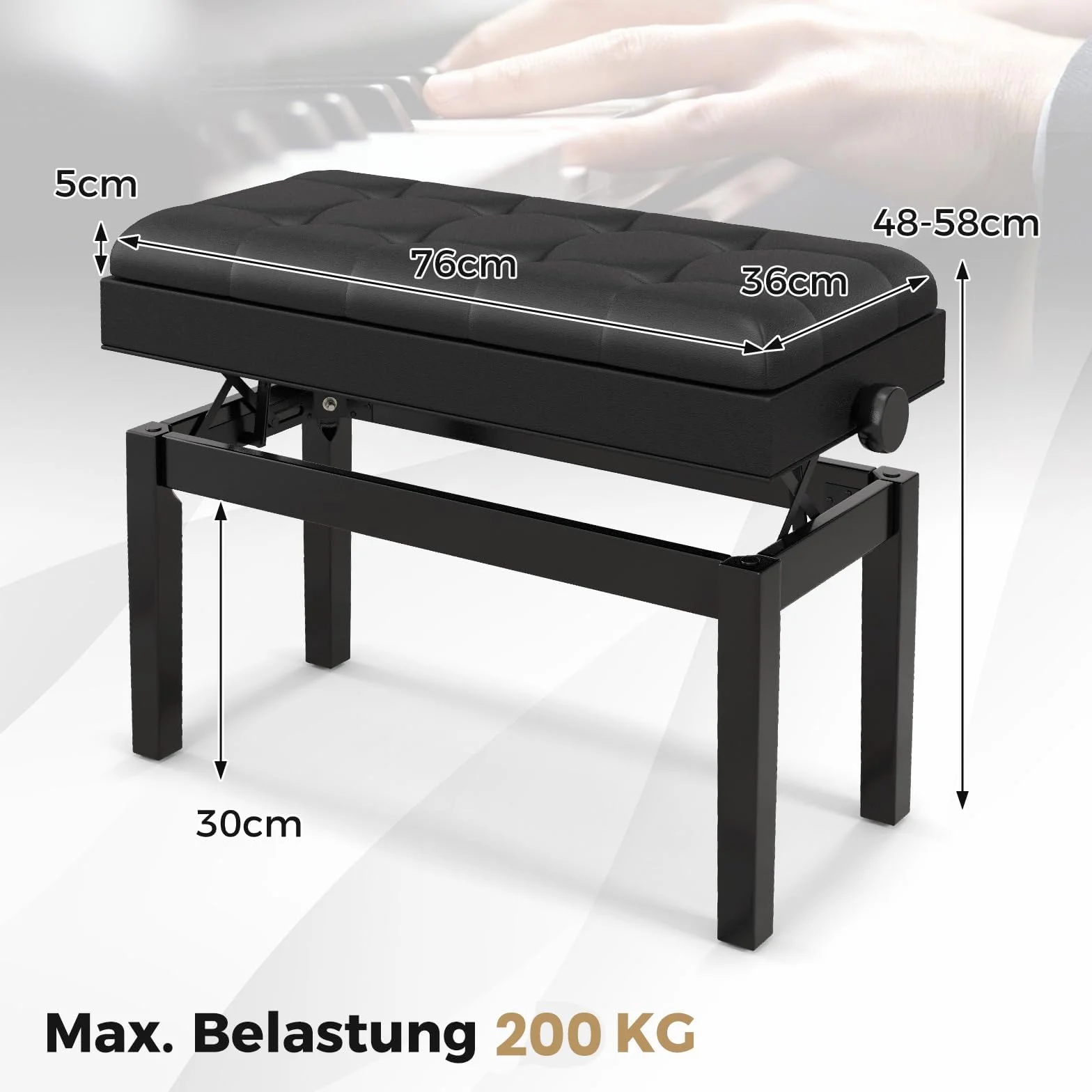 COSTWAY Klavierhocker höhenverstellbar, Klavierbank mit Stauraum, Pianobank für 2 Personen bis 200kg belastbar, Piano-Sitzbank mit gepolstertem Kissen, Schwarz