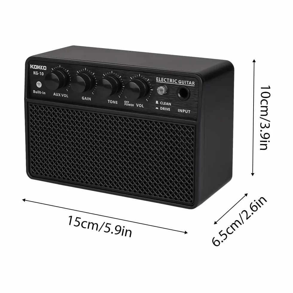 Mini-Gitarrenverstärker 10 Watt Batterieverstärker tragbarer wiederaufladbarer Gitarre Amp Gitarren-Übungsverstärker, Schwarz, Plug-and-Play für das Tägliche Üben