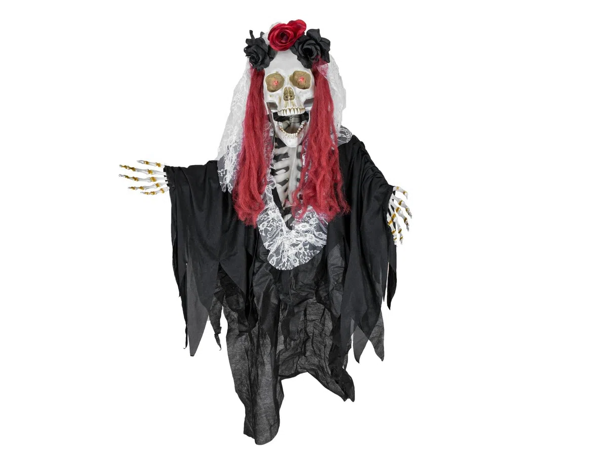 EUROPALMS Halloween Figur Skelett La Catrina, animiert, 100cm | Animierte Figur mit Licht-, Sound- und Bewegungseffekten
