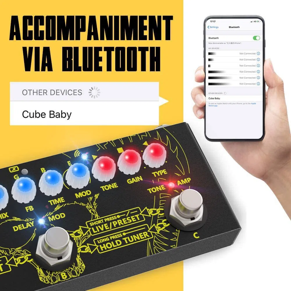 Multi-Effektpedal für E-Gitarre – Distortion, Overdrive, Looper, Tuner, Amp Modelling & IR Speaker Simulation | Mit eingebautem USB-Audio-Interface