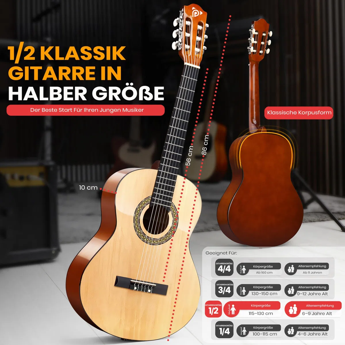 Pyle Akustik Gitarre Kinder ab 8 Jahre – Acoustic Guitar, Kinder Gitarre 3/4 Anfänger & Fortgeschrittene, Konzertgitarre 3/4 mit Gitarren Set & Tasche, Kindergitarre