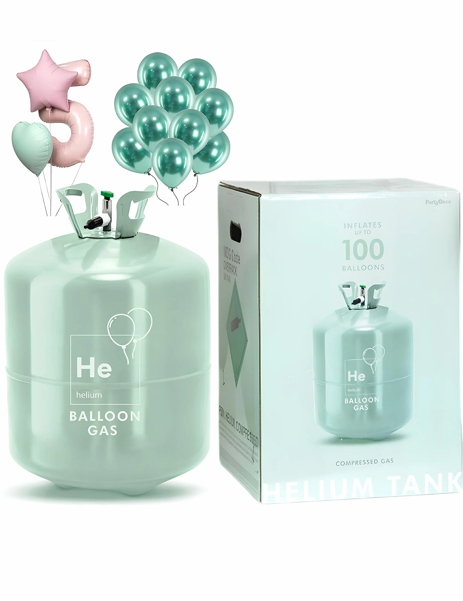 Helium Gasflasche ca. 0,59 m³ – Einweg Heliumflasche für bis zu 90 Ballons, Ballongas mit Ventil zum einfachen Befüllen, Geburtstag Hochzeit Feier Event Ballonfüllung Helium Set Einmalbehälter