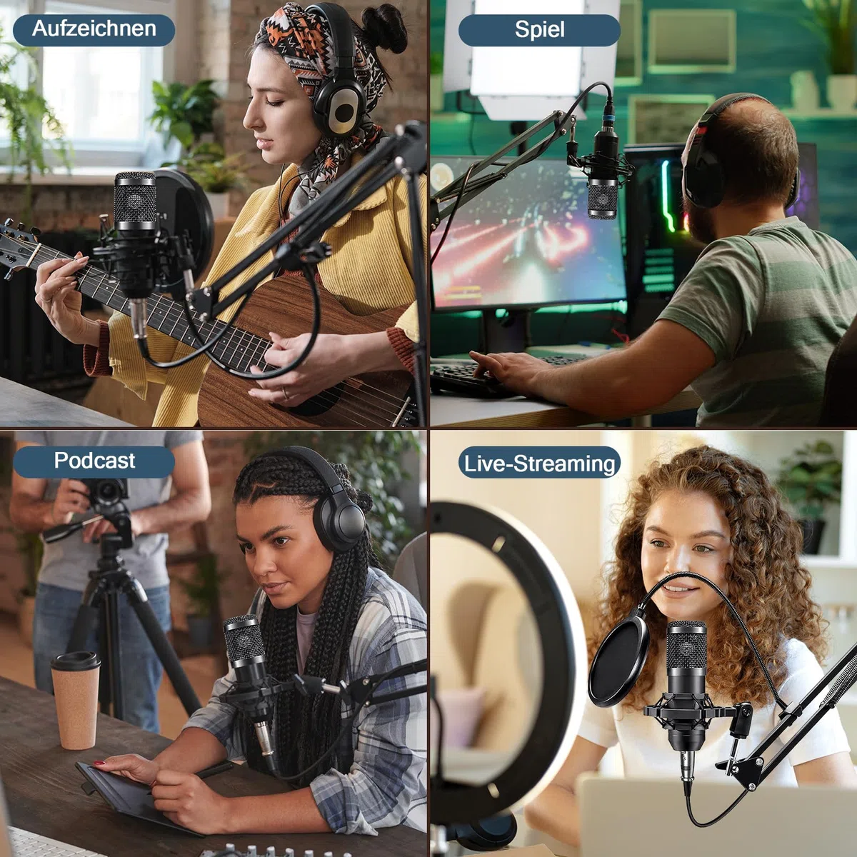 Podcast Mikrofon Bündeln, Audio Interface mit Cardioid Designer BM800 Mikrofon für Gamer und All-in-One Mischpultr, Perfekt für Live Streaming, YouTube, Gaming