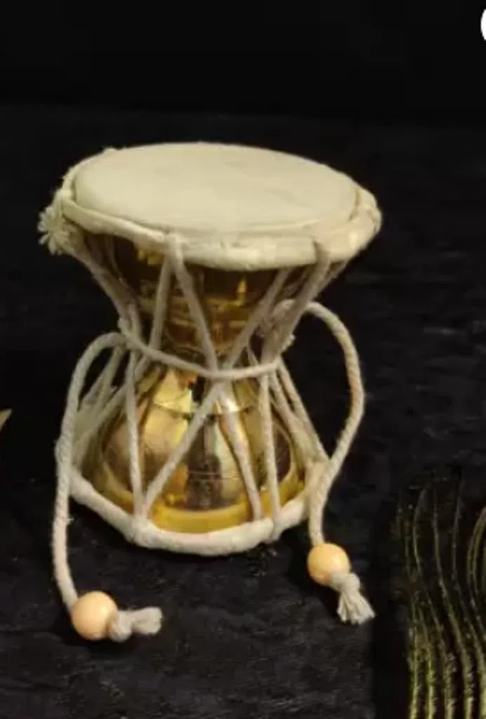 Exklusive Global Damru Messing Shiva Drum Dum Dum 7,6 cm Bhole Nath Natraja Tandava Hindu-Gott Damaru OM