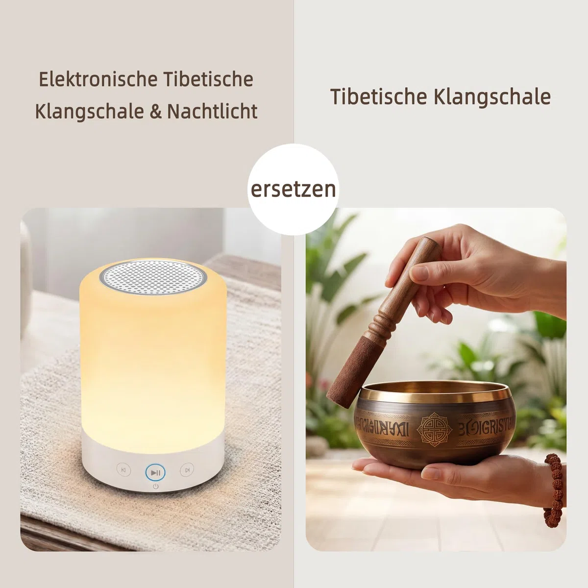 Kipcush Automatische tibetische Meditationsschale – tragbar, wiederaufladbar, mit 9 Klängen, Nachtlicht und Sprach-Timer für Yoga, Schlaf, Chakra und Stressabbau