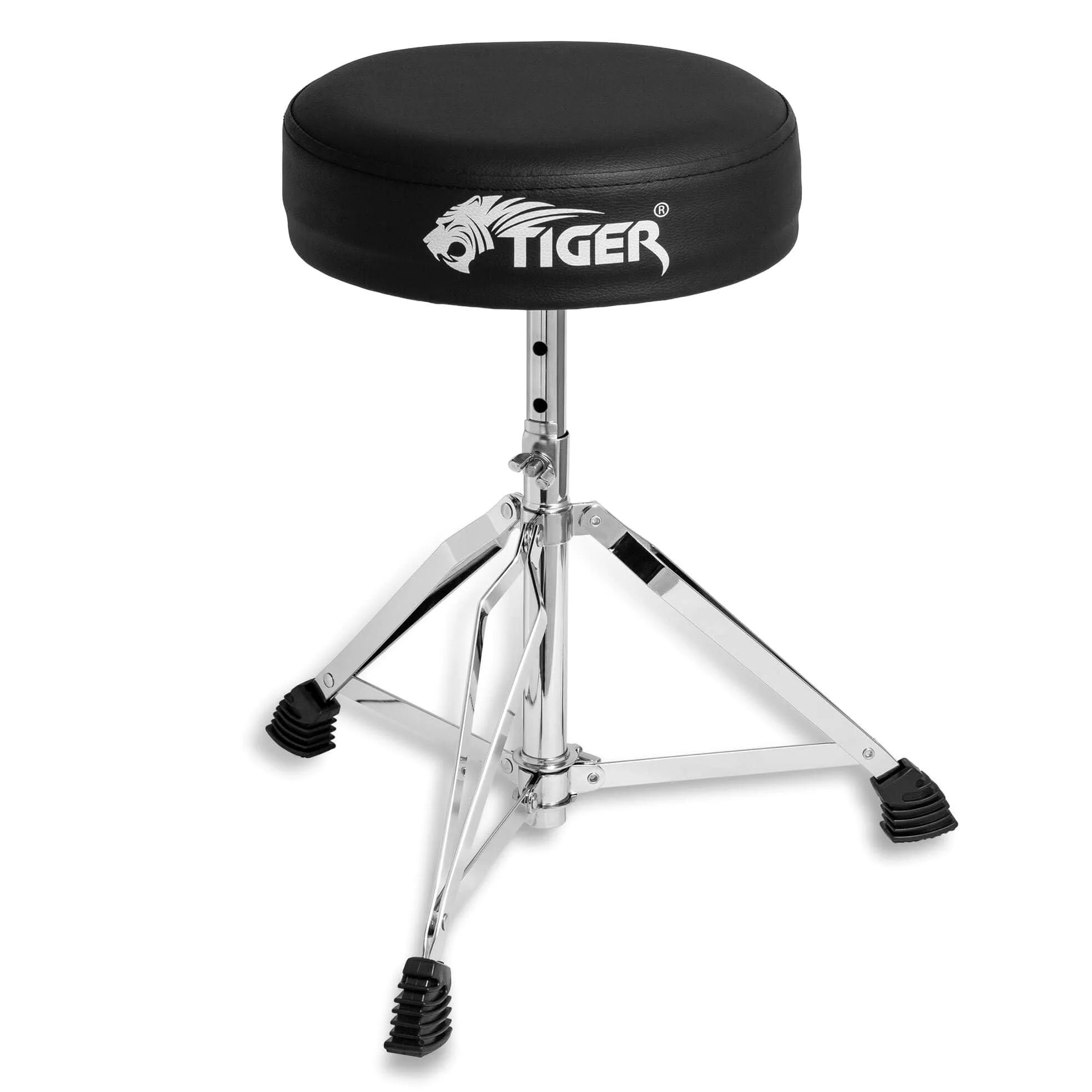 Tiger Schlagzeugthron höhenverstellbar klappbar Schwarz | Höhe 39–52 cm, 5 Stufen, gepolsterter Sitz, rutschfeste Füße, faltbar mit abnehmbarer Sitzfläche