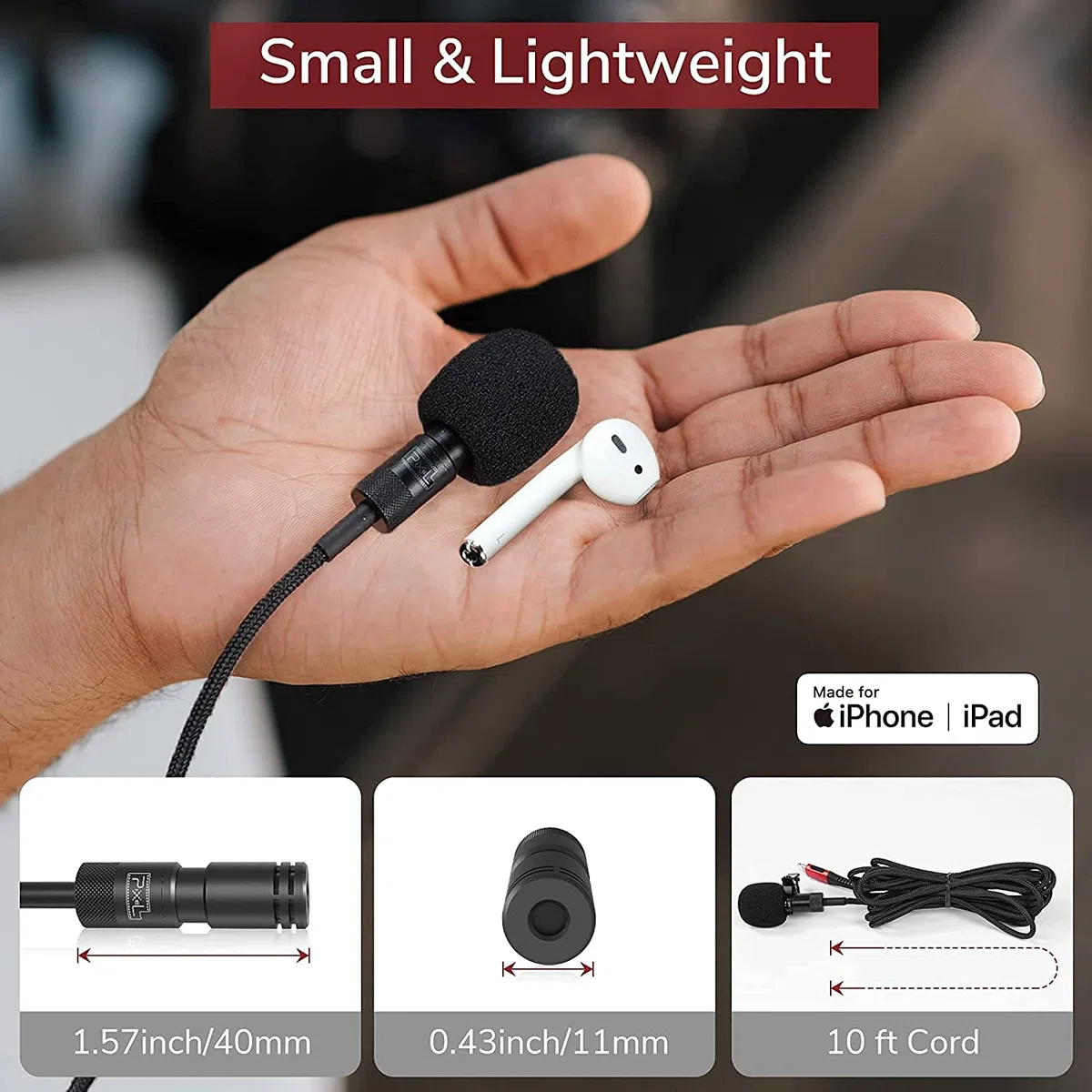 Pixel Lavalier Mikrofon Kompatibel mit iPhone/IPad (Apple MFi-Zertifiziert) für Videoaufnahmen Livestream Vlog YouTube Facebook mit 3m Kabel