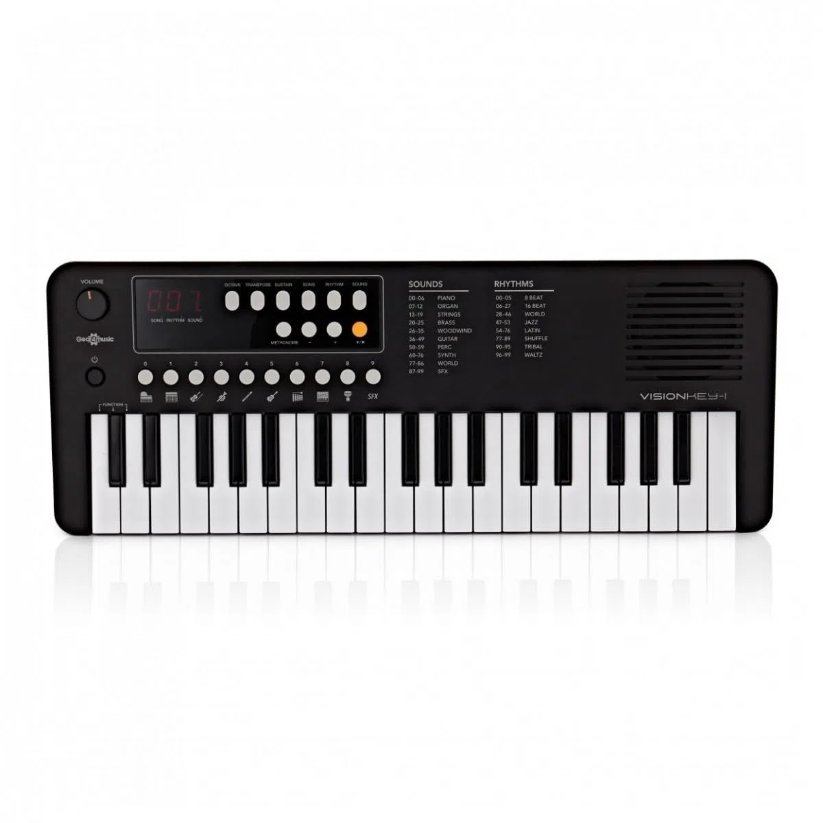 VISIONKEY-1 Tragbares Mini-Keyboard Piano mit 37 Tasten für Kinder und Anfänger, USB-C Schwarz