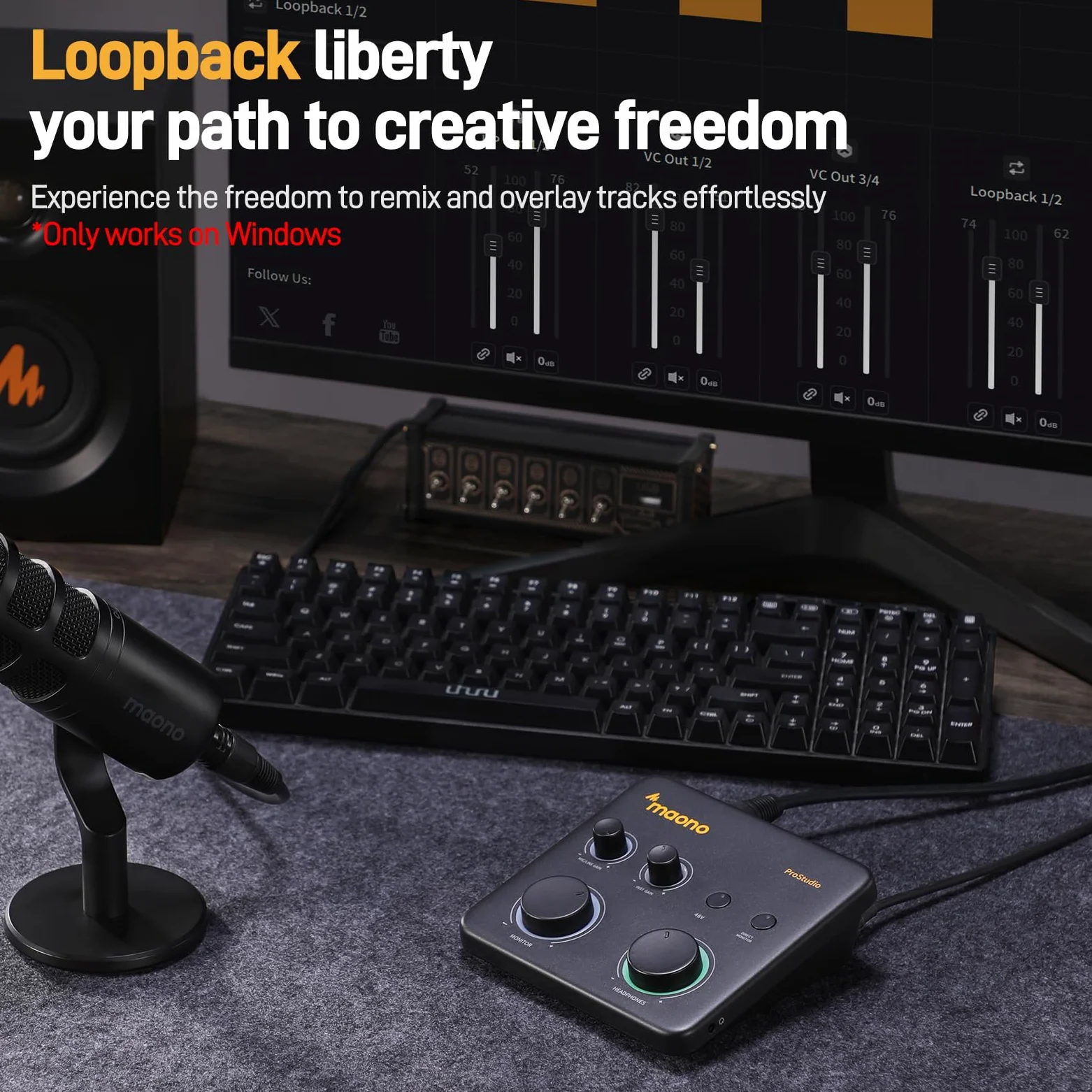 MAONO USB-Audio-mixer: Interface mit XLR-Eingang, 24-Bit/192-kHz-Routing-Software, Loopback, ASIO-Treiber für Musikaufnahmen, Heimstudio, Gitarre, Podcasts, Streaming,DAW (PS22 Lite Schwarz)