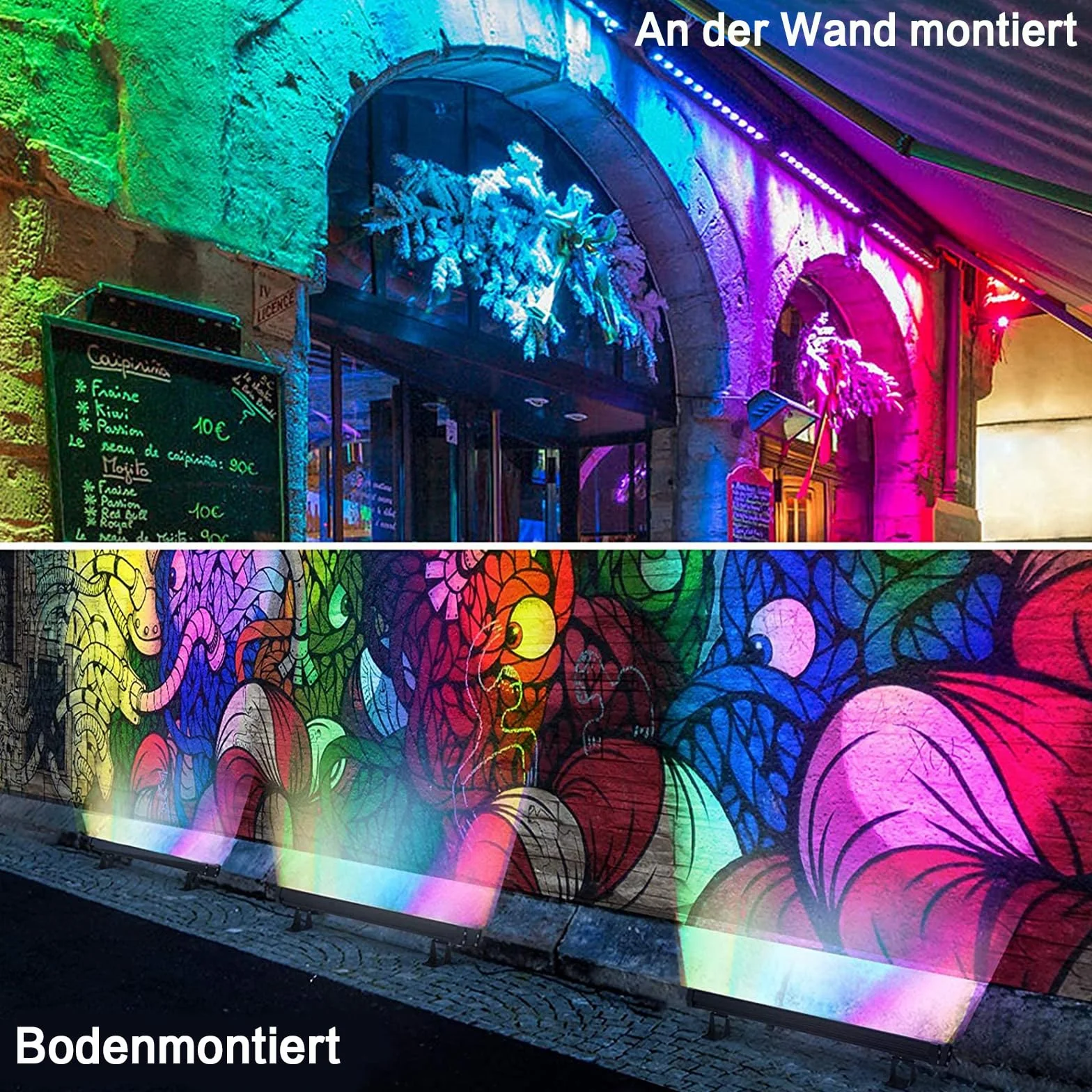 MEIHUA 42W RGB Strahler 10 Farben 30 Modi 6 Helligkeitsstufen IP66 Wasserdicht Wallwasher LED Bar Lichteffekte mit Fernbedienung Partylicht für Außen DJ Party Bühnenlichter Weihnachten Halloween
