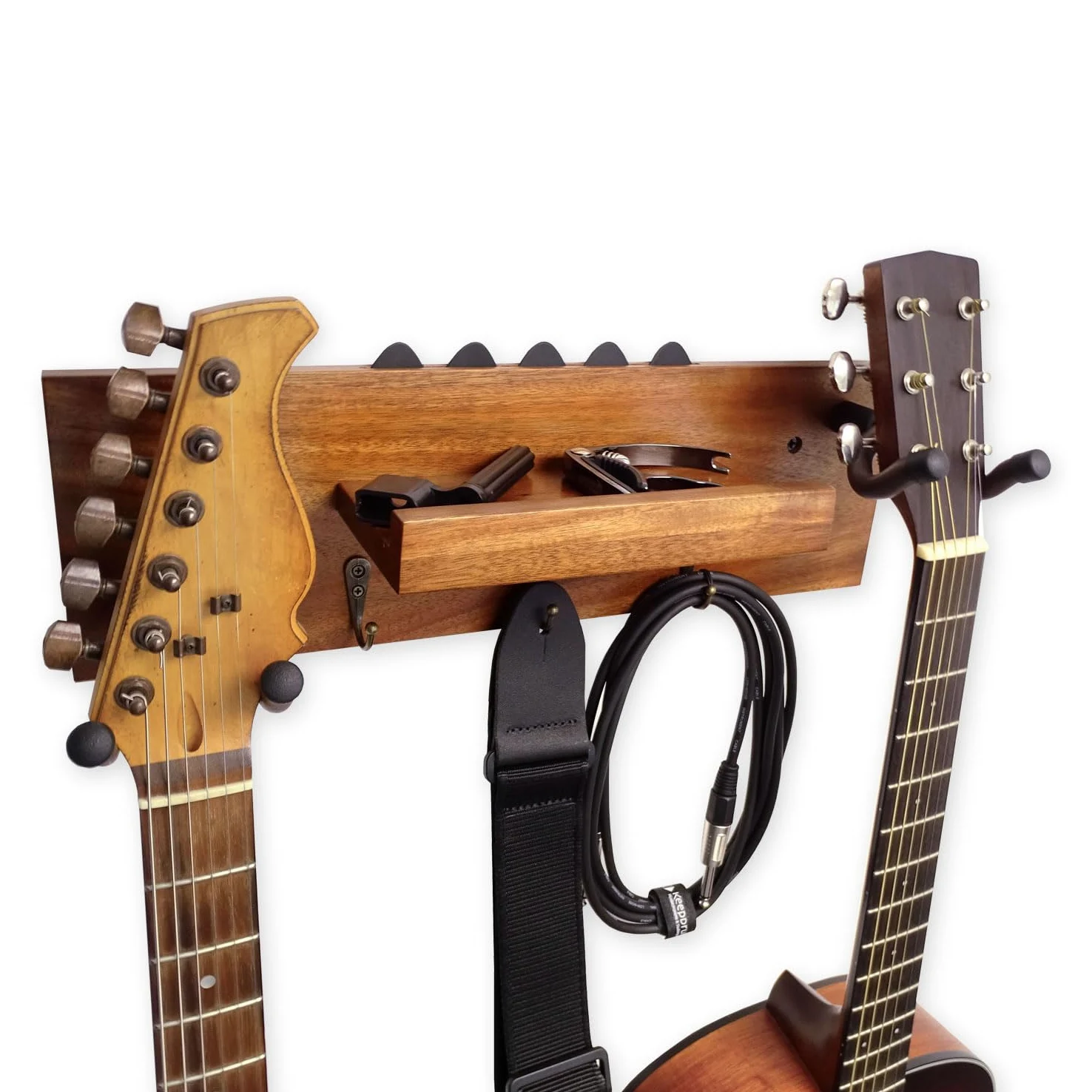 keepdrum GS039a Gitarrenhalter für die Wand aus Holz Wandhalterung für 2 Gitarren/Zubehör