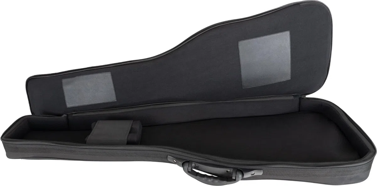 ROCKTILE EBSC-2124BK Softcase für E-Bass - Dick gepolsterter Gigbag - Verstellbare Halsstütze - DREI große Außentaschen - Schützt vor Feuchtigkeit & Staub - versenkbare Rucksackgarnitur - Schwarz