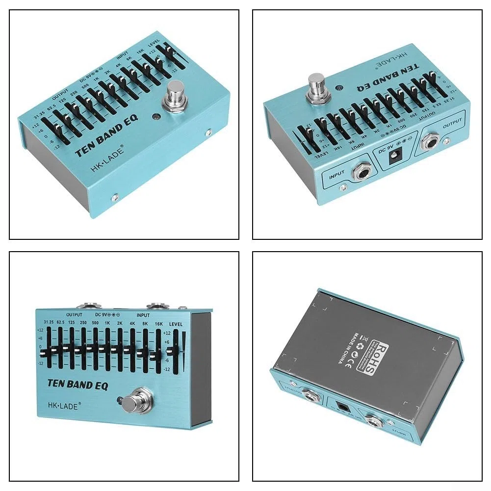 10-Band Equalizer Gitarre Effektpedal, True Bypass Einstellbares EQ Pedal für 4 oder 5 Saiten Bass Gitarren und 6 oder 7 Saiten E-Gitarren