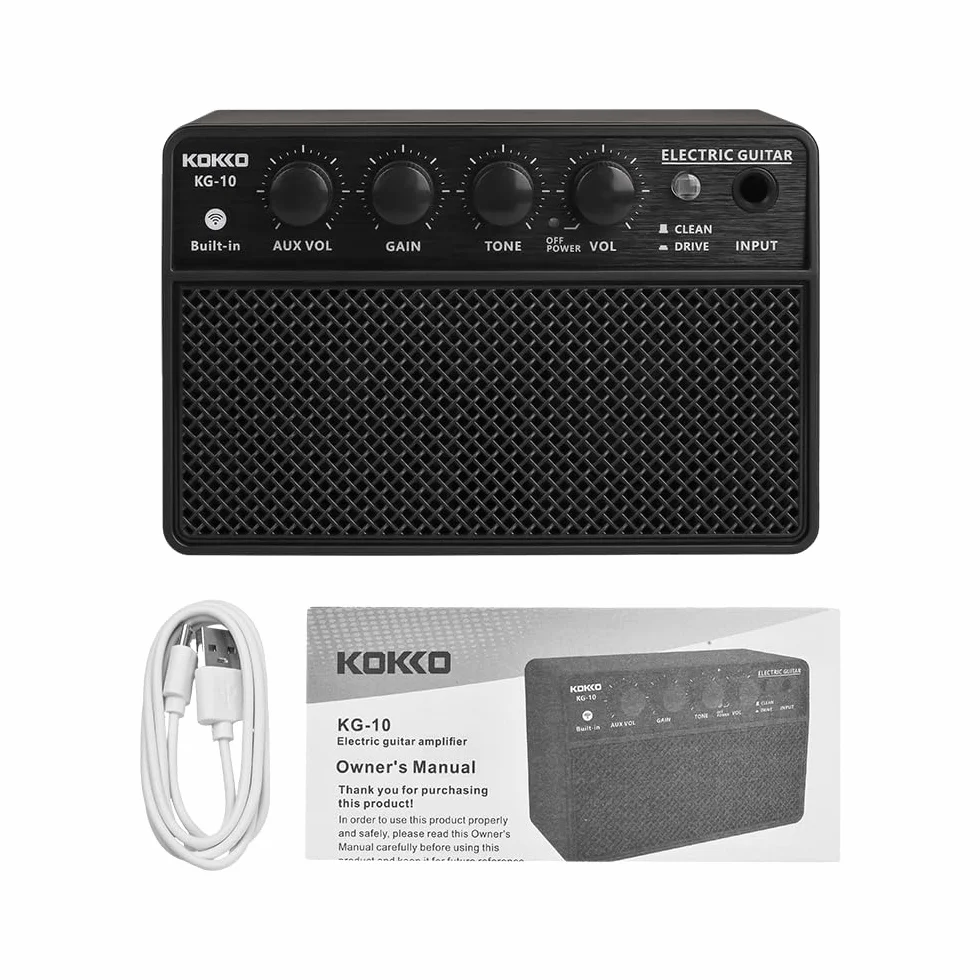 Mini-Gitarrenverstärker 10 Watt Batterieverstärker tragbarer wiederaufladbarer Gitarre Amp Gitarren-Übungsverstärker, Schwarz, Plug-and-Play für das Tägliche Üben