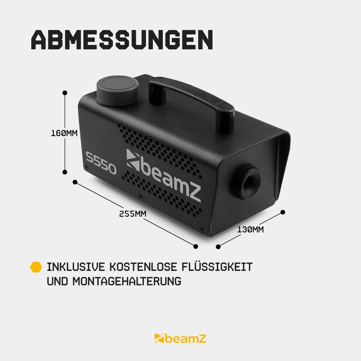 BeamZ S550 Nebelmaschine Mini mit Funk-Fernbedienung, inkl. 5 Liter Nebelfluid, 550 Watt Mini Rauchmaschine, Nebelmaschine Halloween, Fog Machine, Fogger, Smoke Machine für Partys, DJs, Hochzeiten