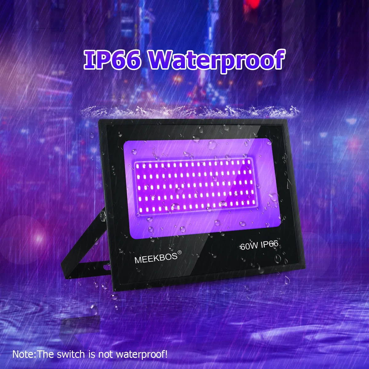Schwarzlicht Strahler, 2 Stück 60W LED Schwarzlichtlampe, IP66 Wasserdicht Outdoor UV Fluter Mit Stecker, 385-400NM Flutlicht für Blacklight Party, GLOW, Halloween, Fluoreszierende Malerei
