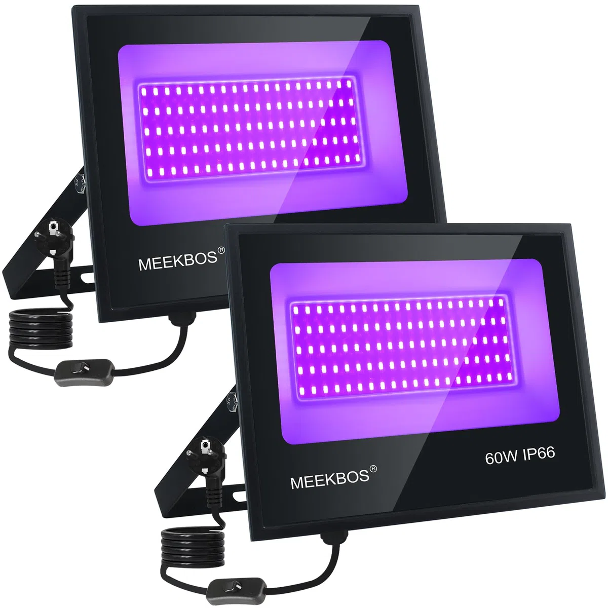 Schwarzlicht Strahler, 2 Stück 60W LED Schwarzlichtlampe, IP66 Wasserdicht Outdoor UV Fluter Mit Stecker, 385-400NM Flutlicht für Blacklight Party, GLOW, Halloween, Fluoreszierende Malerei