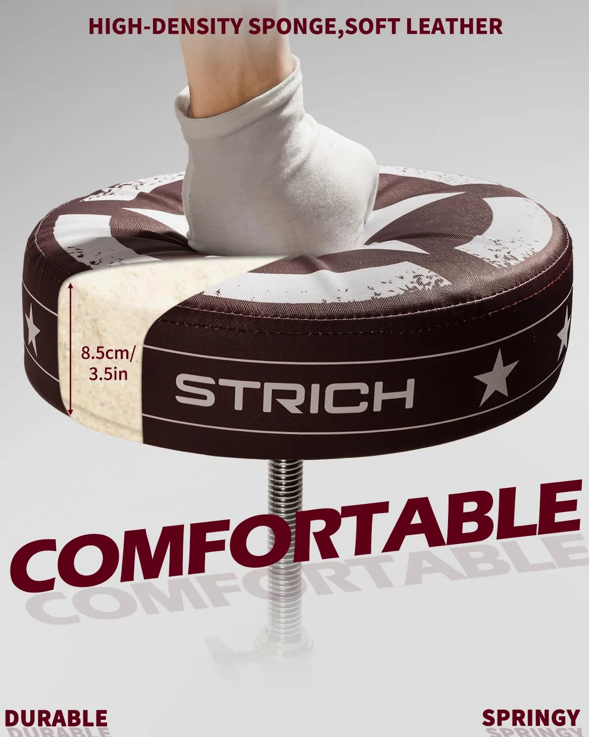 STRICH Drum Throne, höhenverstellbarer gepolsterter Sitz, Drum-Hocker, strapazierfähiger Drehstuhl für Schlagzeuger, ausgefallenes Design, doppelt verstrebter Hocker mit 5A-Drumsticks, SDB-20P, Braun