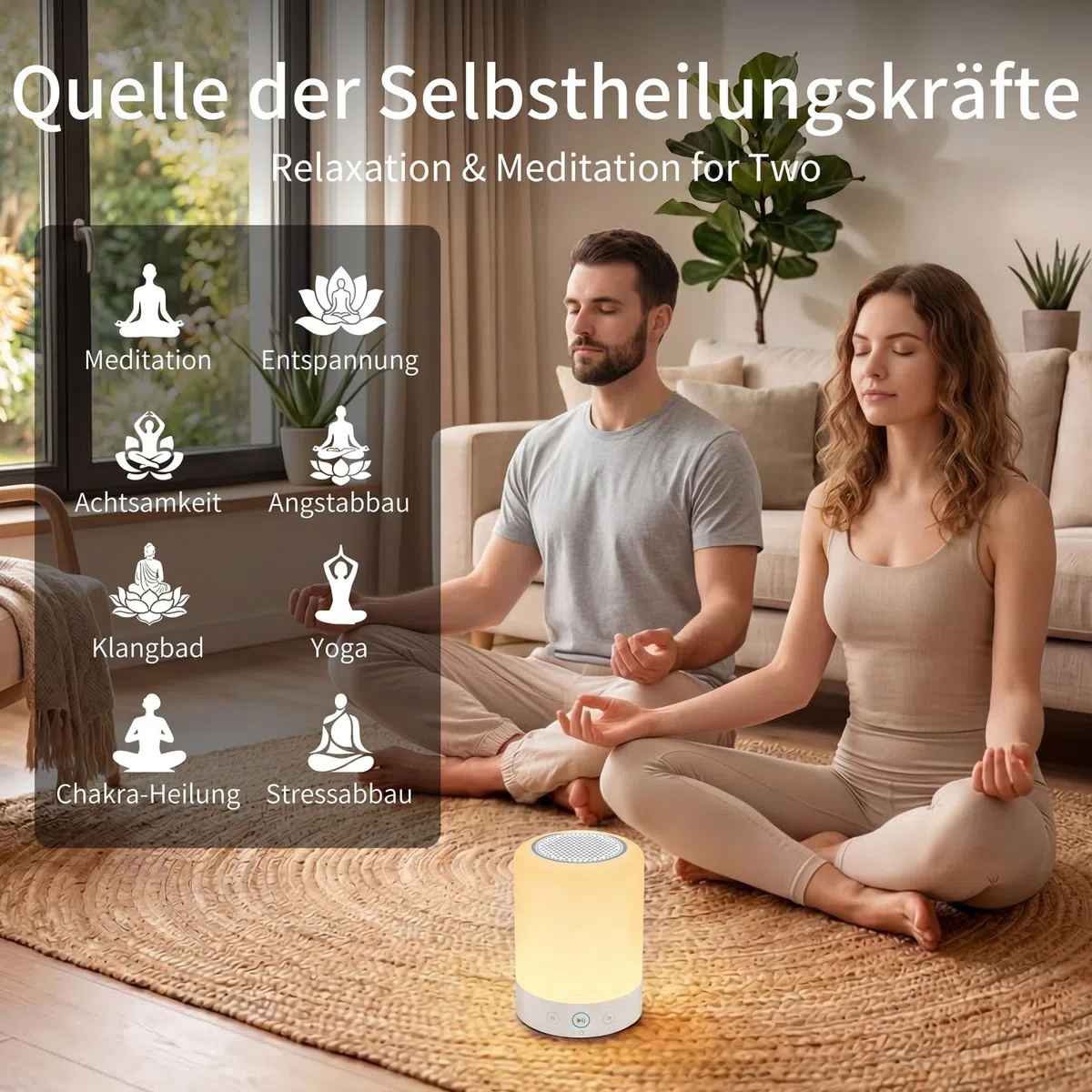 Kipcush Automatische tibetische Meditationsschale – tragbar, wiederaufladbar, mit 9 Klängen, Nachtlicht und Sprach-Timer für Yoga, Schlaf, Chakra und Stressabbau
