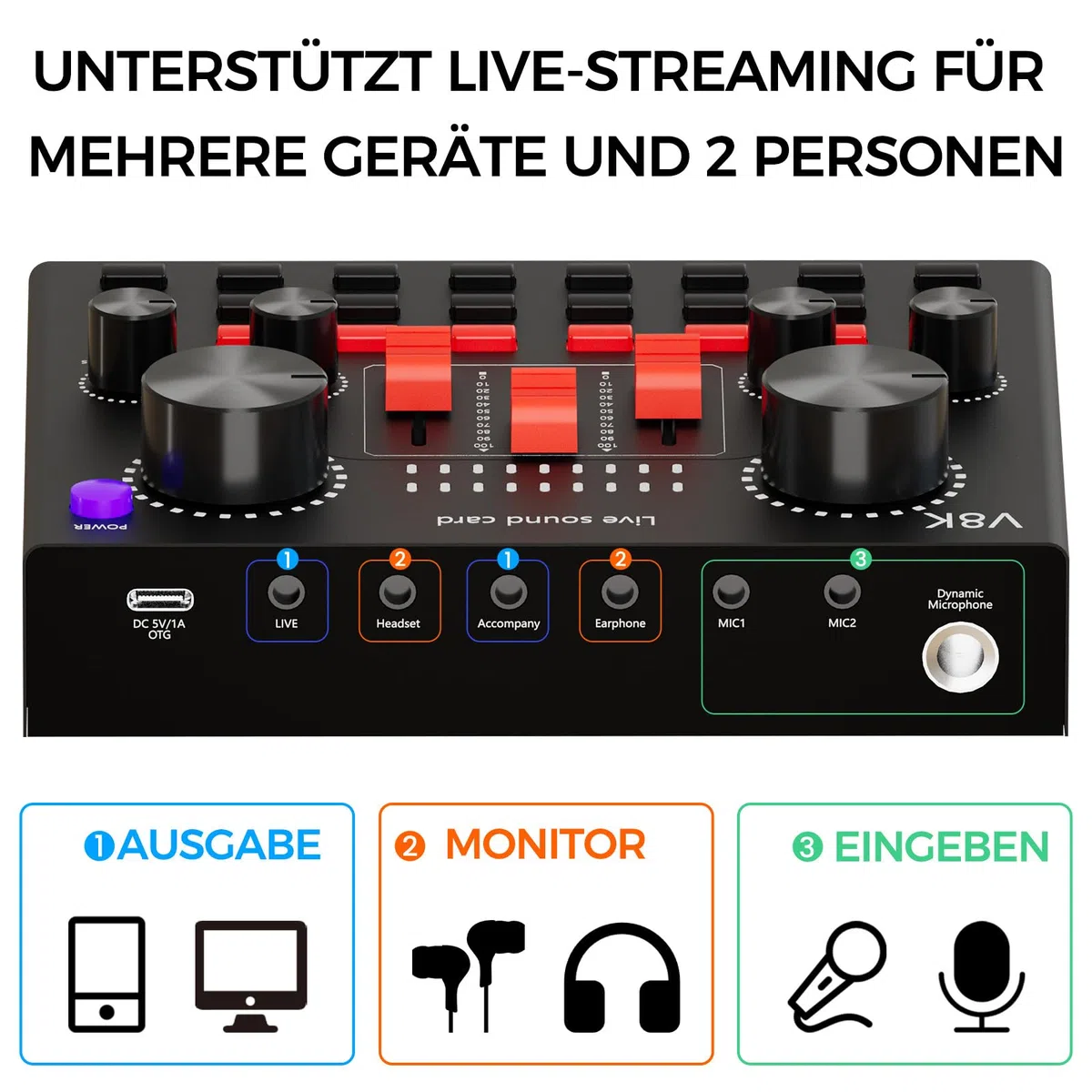 Podcast Mikrofon Bündeln, Audio Interface mit Cardioid Designer BM800 Mikrofon für Gamer und All-in-One Mischpultr, Perfekt für Live Streaming, YouTube, Gaming