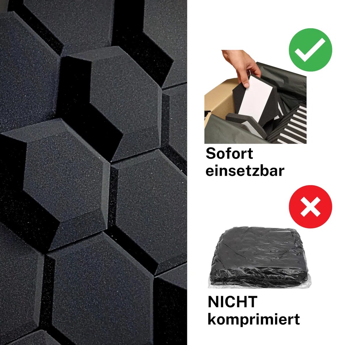 Akustikpaneele 3D HEXAGON Schallabsorber WAND - Schalldämmung - SCHALLSCHUTZ sound absorber - SCHALLSCHUTZMATTE - VATTO Akustikbild AKUSTIK PANEL -Akustikplatten Akkustikpanellen