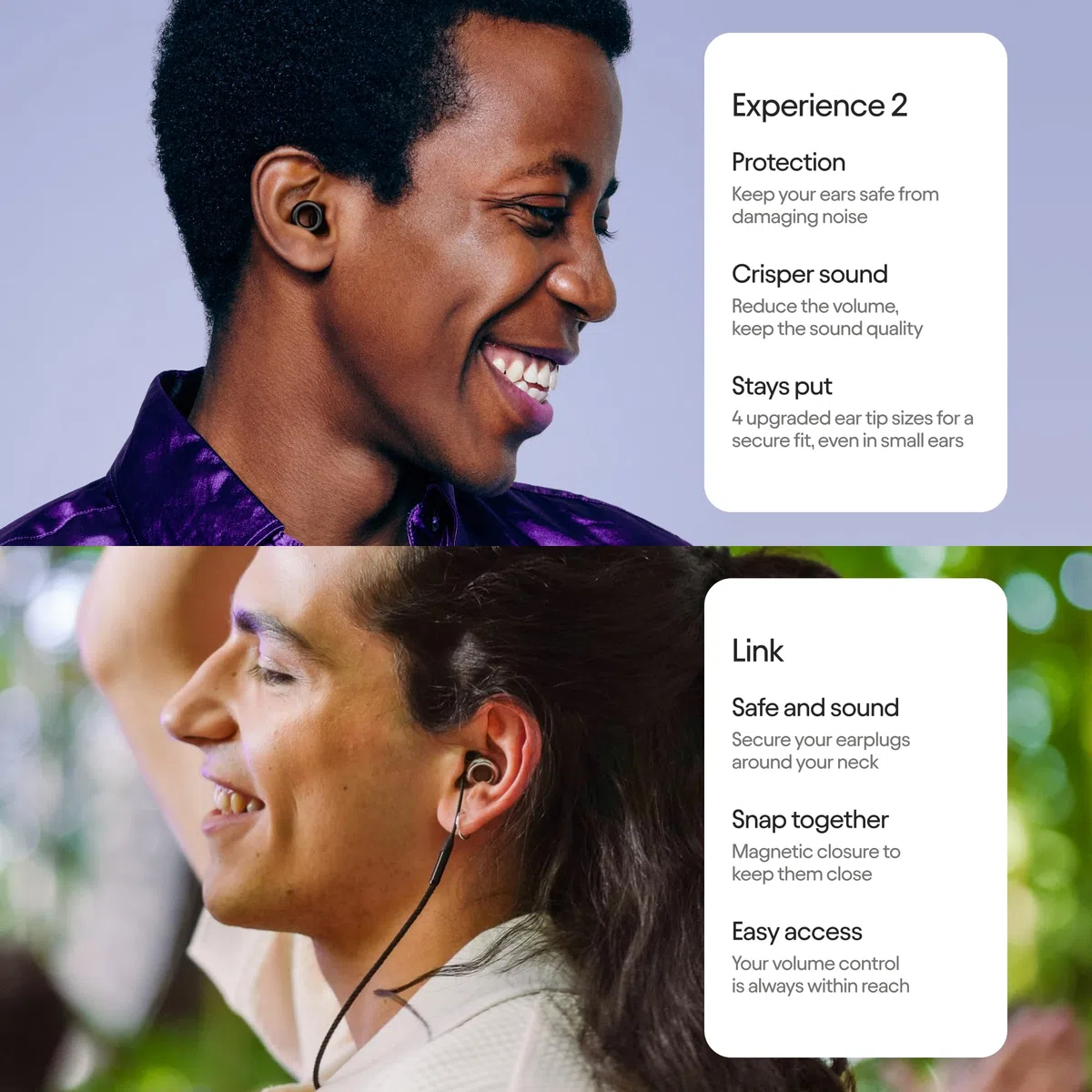 Loop Earplugs Experience Link Set – Experience 2 + Link | Wiederverwendbare Ohrstöpsel für Konzerte, Live-Events, Festivals, Motorräder, Geräuschempfindlichkeit und mehr | Geräu