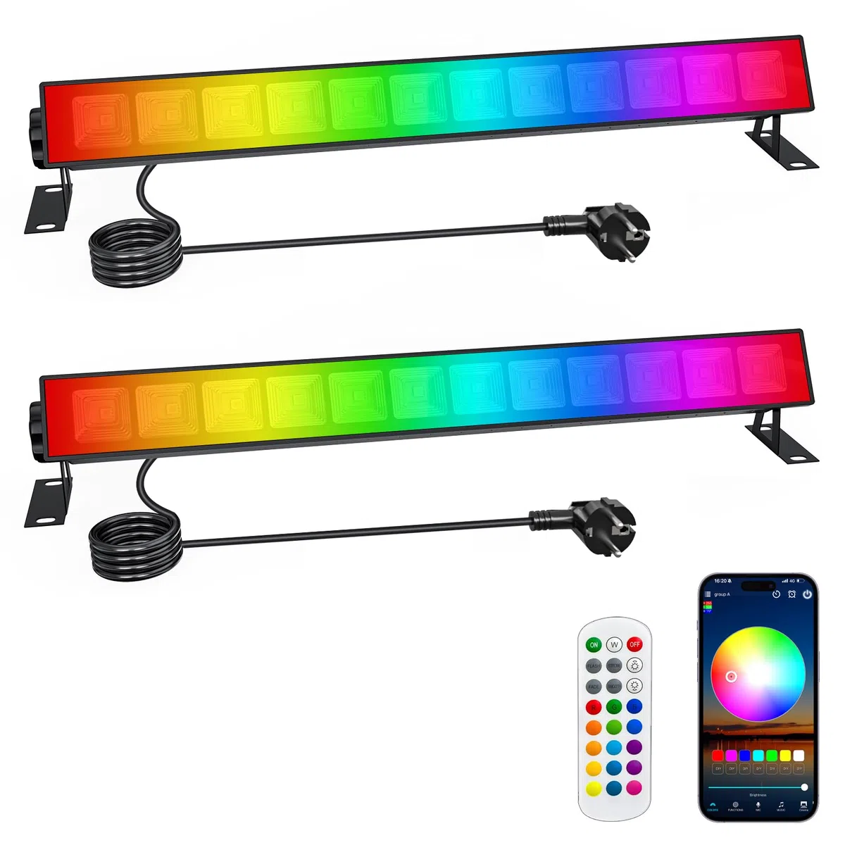 CREATESTAR 30W RGB LED Strahler, 2 Stück RGB Wallwasher Licht mit Bluetooth App und 2.4G Fernbedienung, IP66 Wasserdicht rgb Strahler mit Timer Memoryfunktion für DJ Party Bühnenlichter Garten Bar
