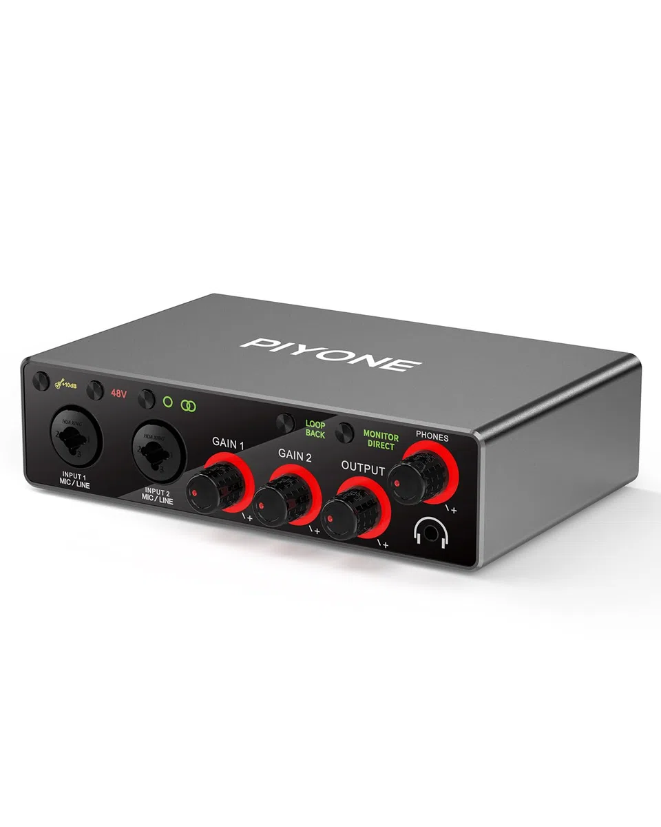 Audio-Interface, 2X2 24-Bit/192kHz Interface für High-Fidelity & Studioqualität, PC/Mac/iOS-Aufnahmen, XLR/TRS-Kombieingang, Monitor-Mix/Loopback-Funktion, Ein-Kabel-Lösung (Aluminium-Grau)