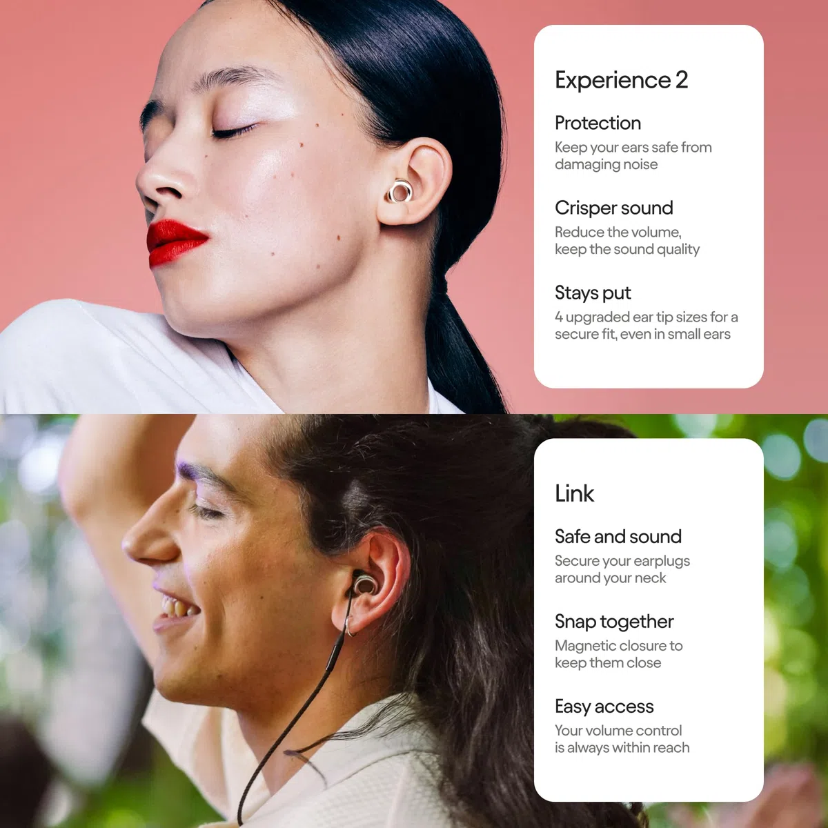 Loop Earplugs Experience Link Set – Experience 2 + Link | Wiederverwendbare Ohrstöpsel für Konzerte, Live-Events, Festivals, Motorräder, Geräuschempfindlichkeit und mehr | Geräu