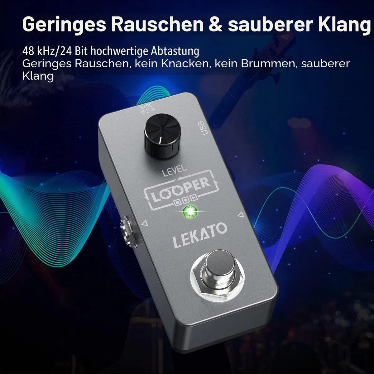 LEKATO Looper-Pedal,Gitarren-Looper-Effekt-Pedal Loop-Pedal Unlimited Overdubs Loop-Station 5 Minuten Looping-Zeit mit USB-Kabel für Gitarren-Bass
