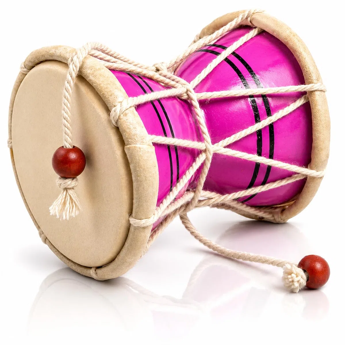 The Great Indian Bazaar Dumroo - Holz & Leder klassisches indisches Volks-Dumroo Damroo Damaru Handtrommel-Set - Percussion - Rosa