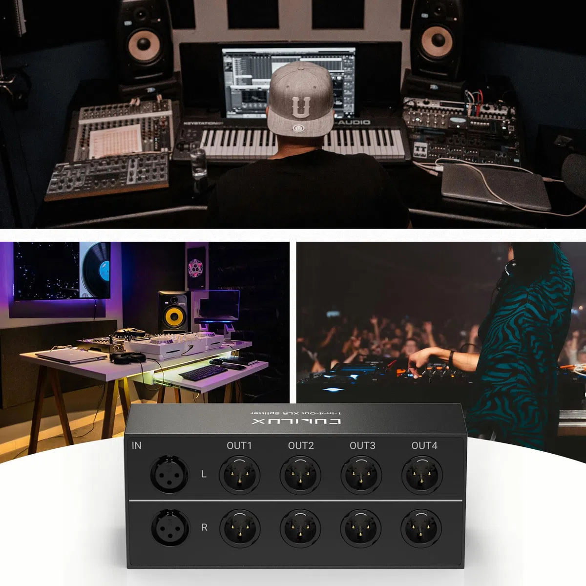 Cubilux 4-Way XLR Splitter Box, passiver Stereo Verteiler 2 In 8 Out für Studio und Live, für Mischpult, Verstärker, Preamps, Aktivlautsprecher