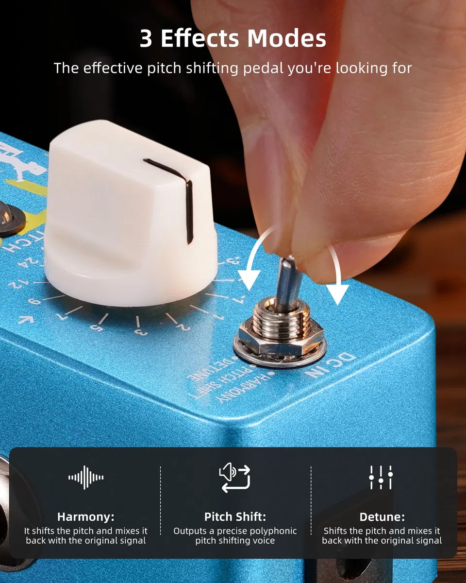 LEKATO Mini Pitch Shifter Pedal, Harmonizer Gitarre Pedal Pitch Shift Box, Harmonizer Digital Octave Drop Pedale, True Bypass, Kleine Effekte für E-Gitarre Bass