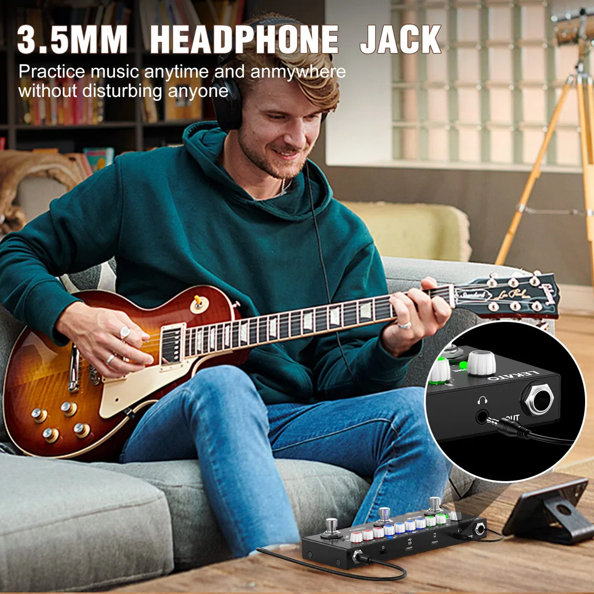 Multieffektgerät Gitarre, LEKATO Effektgerät Gitarre mit IR-Loading 9 Verstärkermodelle, Delay/Reverb/Phase/Chorus/Distortion/Overdrive, Multieffektpedal Guitar Pedal mit Aufnahme und Bluetooth 5.0