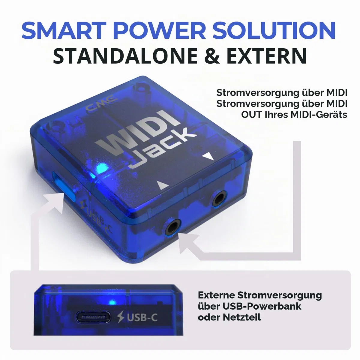 CME WIDI Jack – Premium Bluetooth MIDI Interface für TRS- & DIN-Geräte – Ultra-niedrige 3 ms Latenz | TRS/DIN-Geräte, ultra niedrige 3ms Latenz, Stromversorgung über MIDI-Out oder USB-C