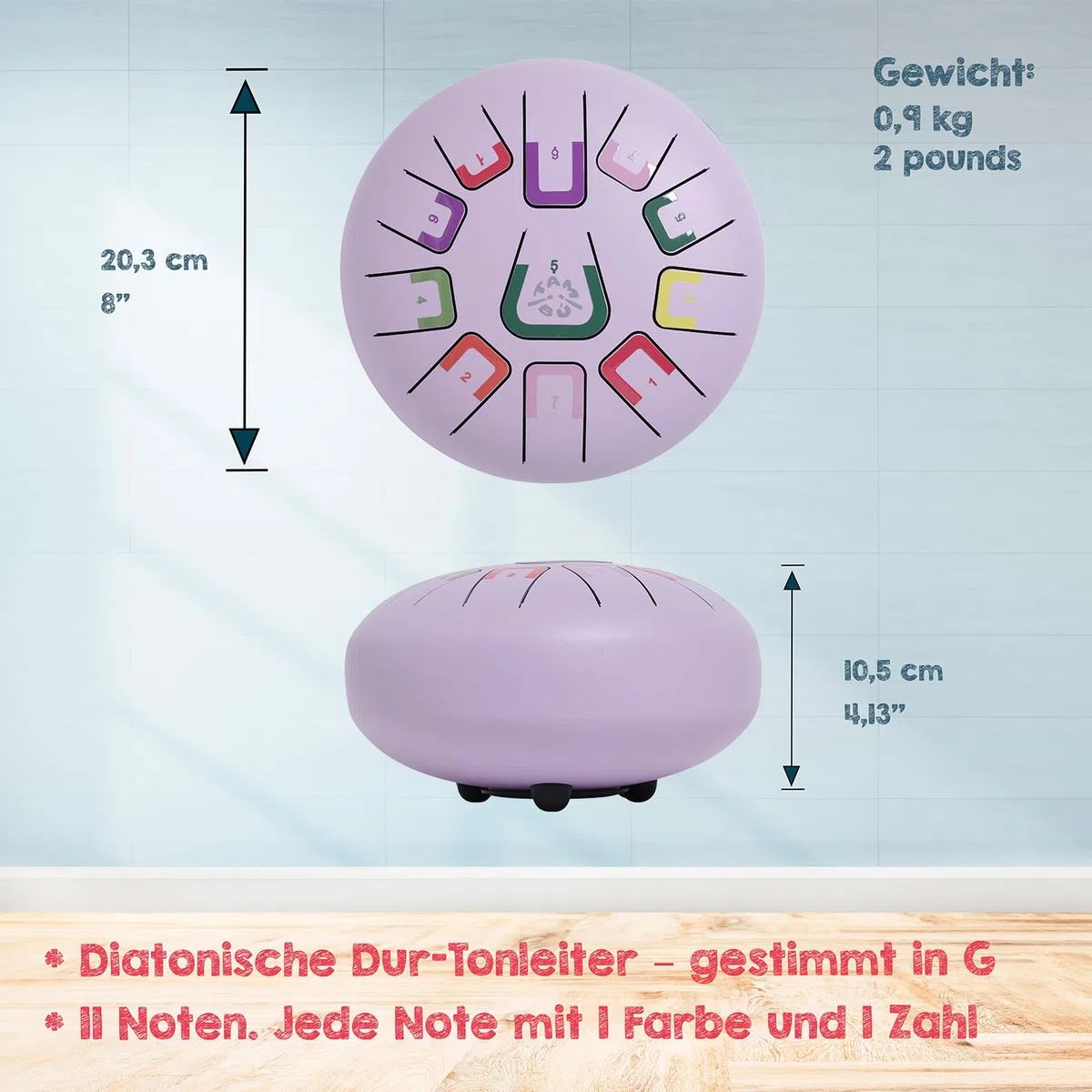 TAMBÚ Trommel, Stahlzunge Trommel, 8 Zoll, 11 Noten, Handpan, Metall-Perkussionsinstrument (Lavendel)