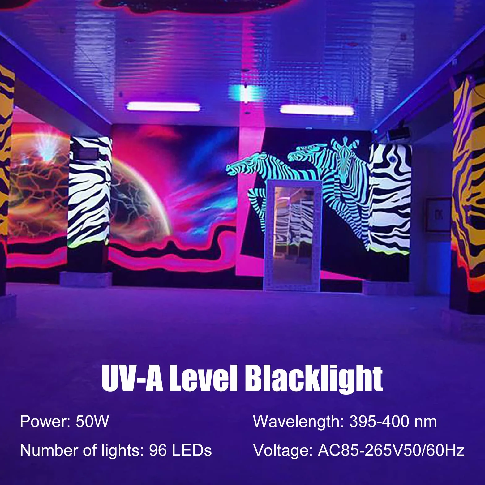 50W Schwarzlicht LED,2 Stücke UV Schwarzlichtlampe, IP66 Wasserdicht UV Strahler Außen mit Stecker und Schalter,Blacklight mit 96 LEDs,UV Licht Röhre für Party,Deko,Halloween
