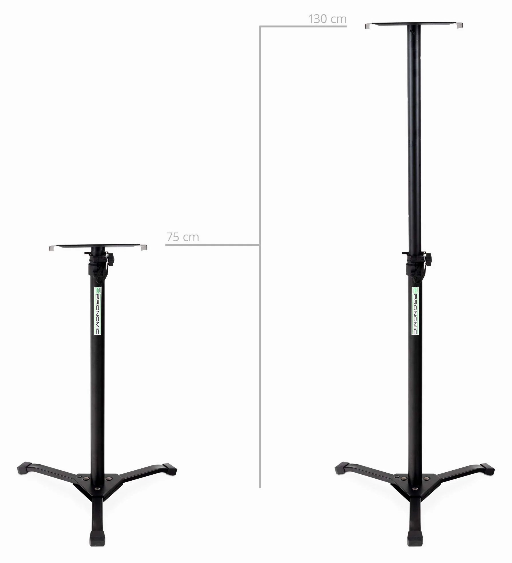 Pronomic SLS-20 Studio Monitor Stativ faltbar - klappbare Füße - höhenverstellbar von 75 cm bis 130 cm - Ablagefläche mit Moosgummistreifen für Monitorboxen oder HiFi-Lautsprecher - schwarz