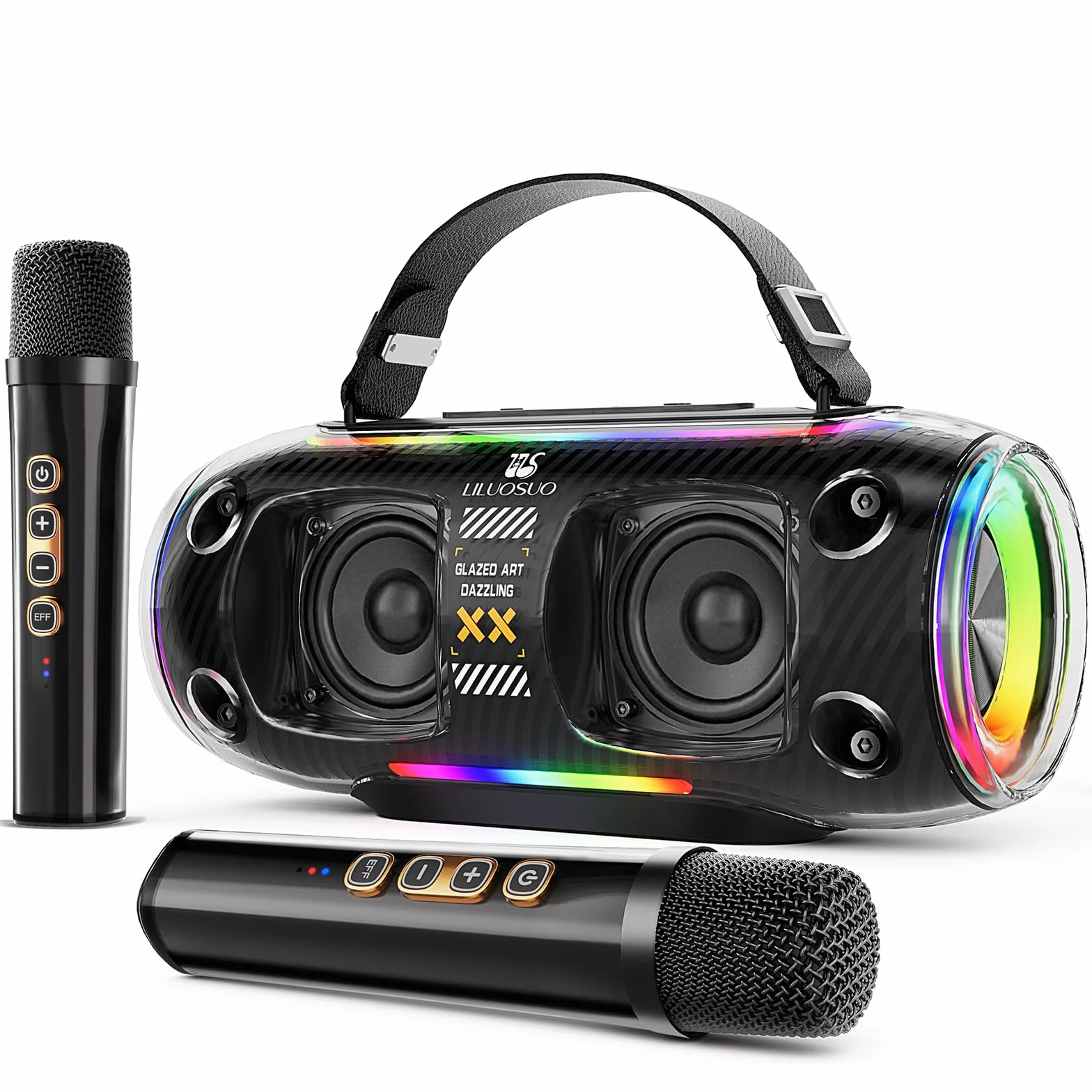Karaoke Maschine mit zwei drahtlosen Mikrofonlautsprechern, einem tragbaren Bluetooth PA-System für Erwachsene und Kinder, geeignet für Hausversammlungen, Geburtstagsfeiern und Singen Praxis.