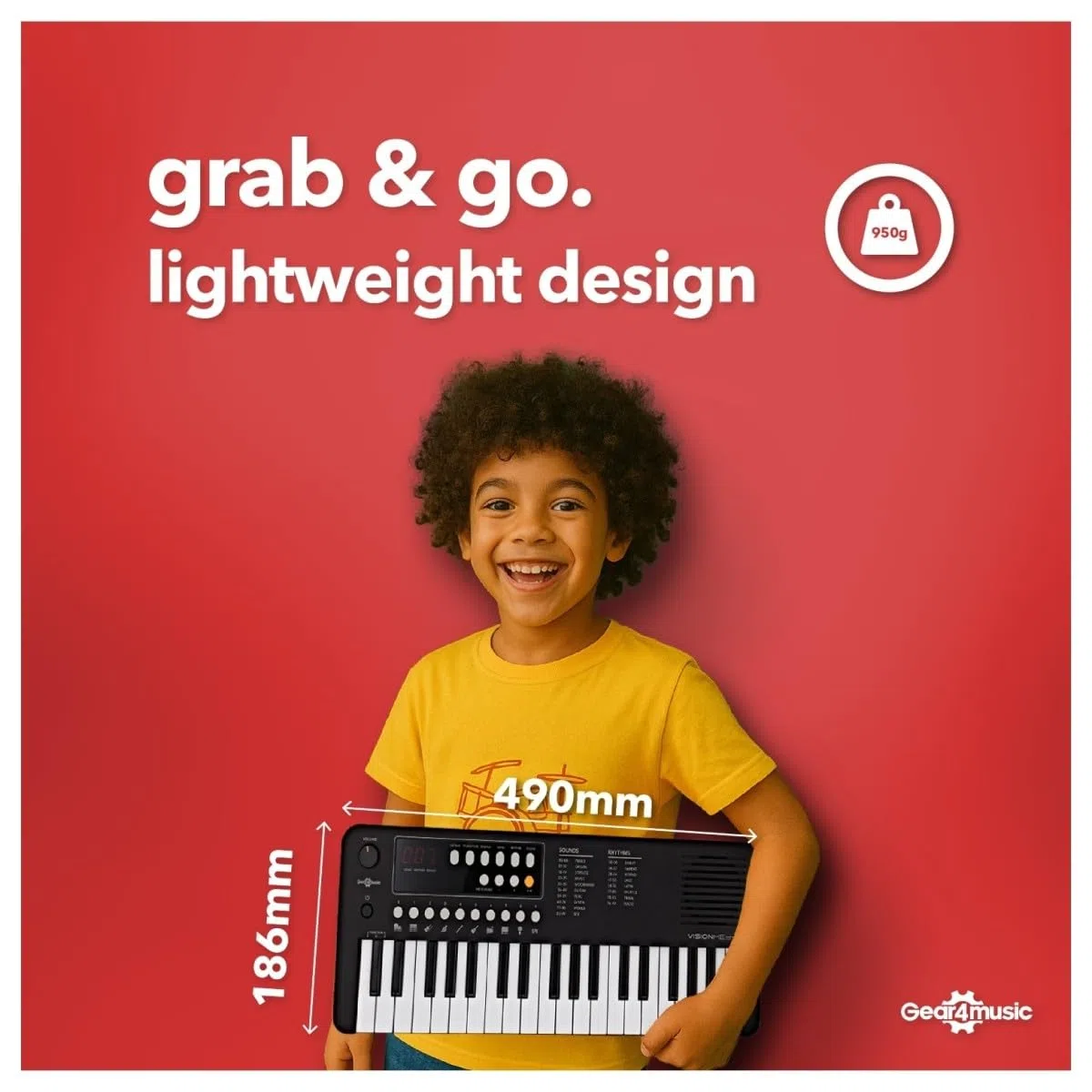 VISIONKEY-1 Tragbares Mini-Keyboard Piano mit 37 Tasten für Kinder und Anfänger, USB-C Schwarz