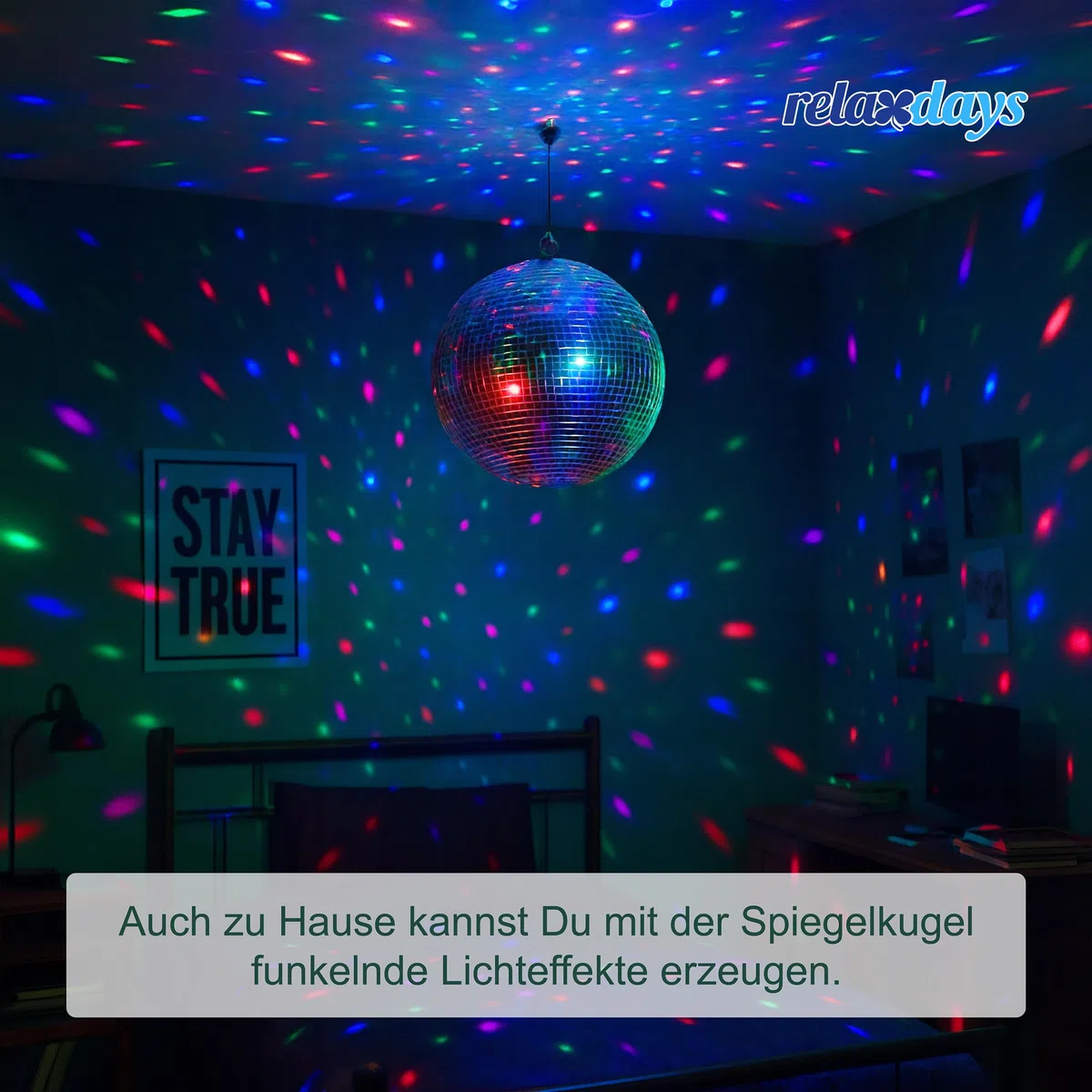 Relaxdays Discokugel, Ø 40 cm, Deko Spiegelkugel zum Aufhängen, große Partykugel mit Metallöse, Discoball Party, Silber