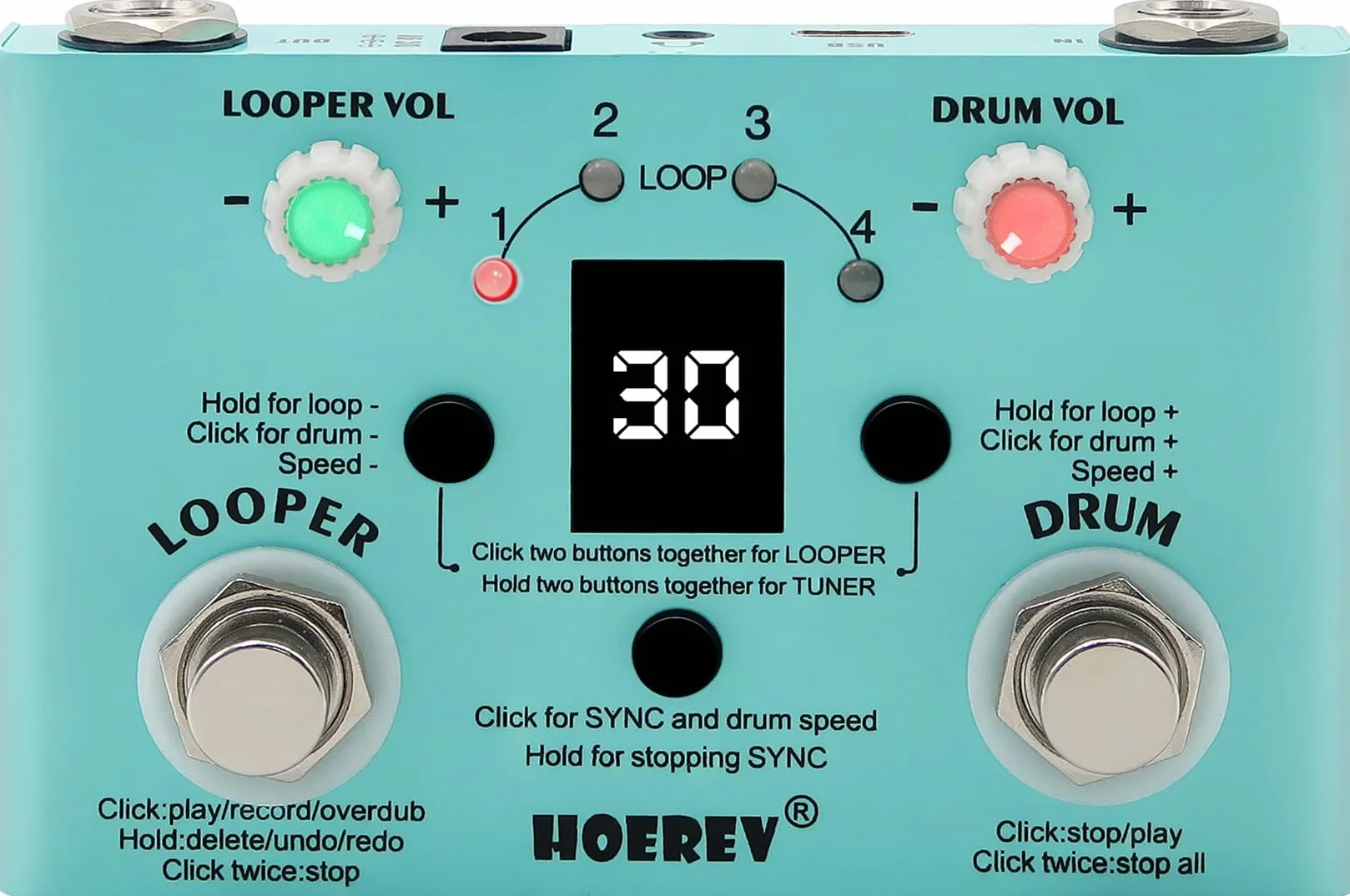HOEREV Drum Looper Tuner Effect Audio Workstation Gitarrenpedal