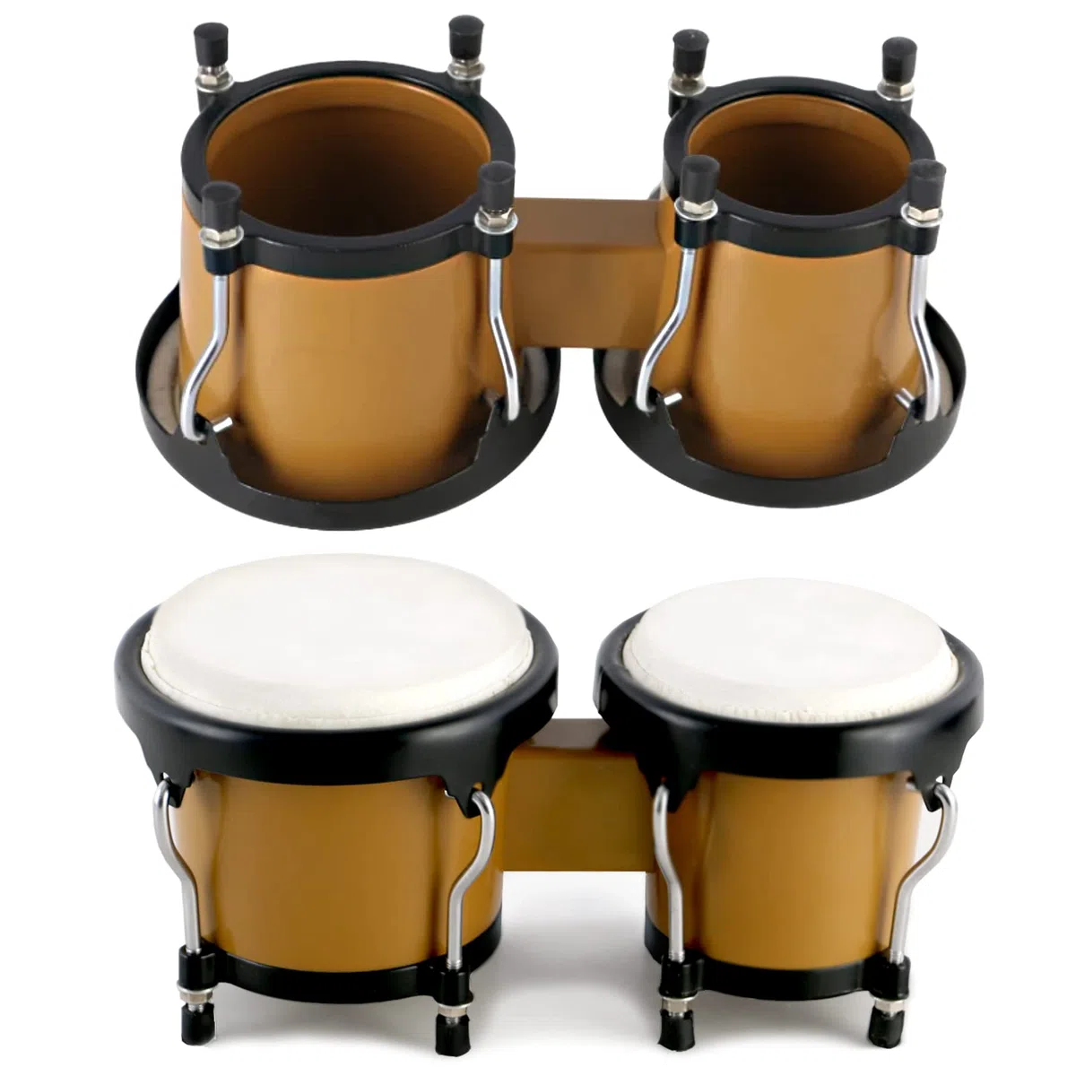 EastRock Bongo-Trommel, 10,2 cm und 12,7 cm, Set für Kinder, Erwachsene, Anfänger, Percussion-Bongos-Trommel mit Stimmschlüssel, Braun
