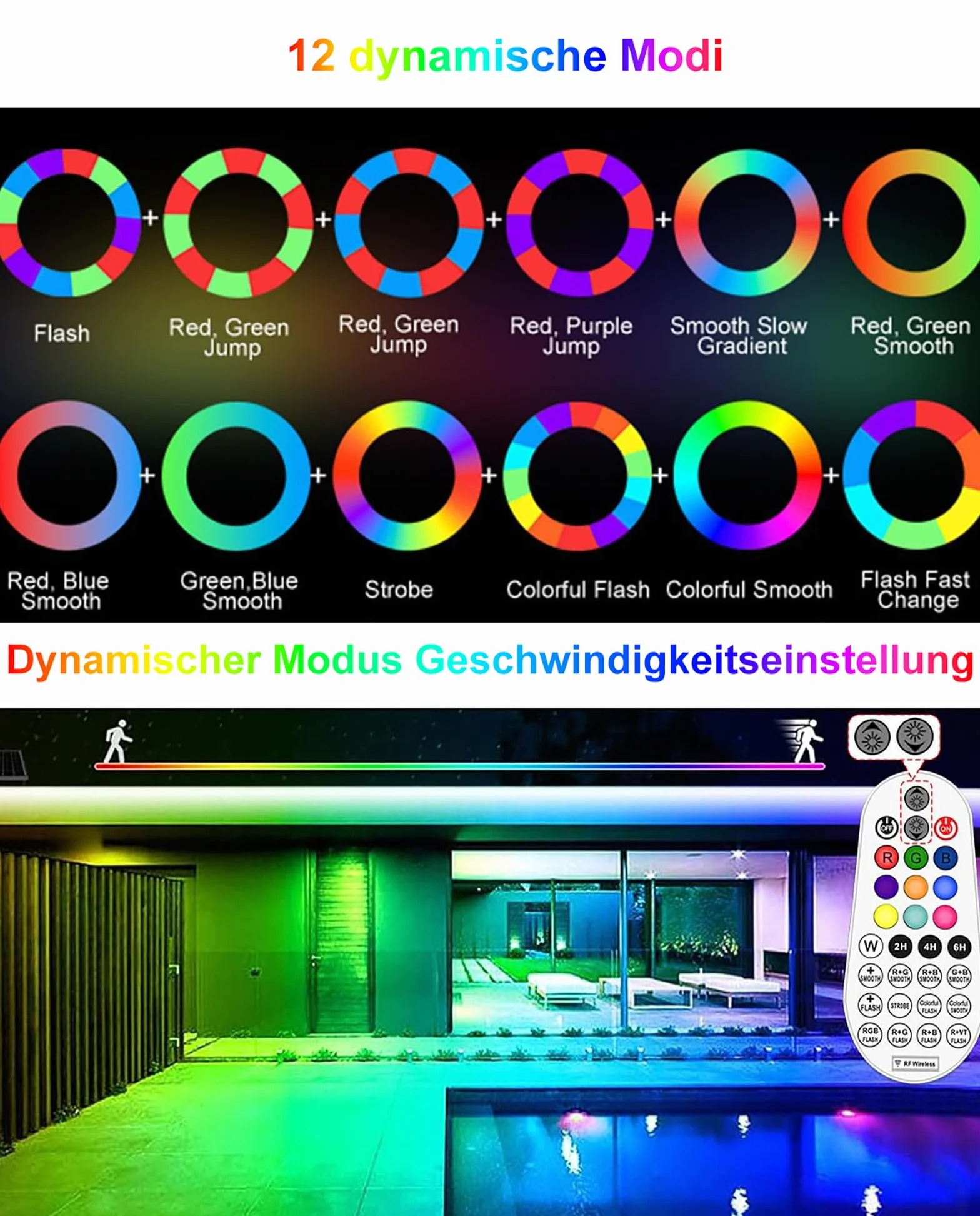 MEIHUA 42W RGB Strahler 10 Farben 30 Modi 6 Helligkeitsstufen IP66 Wasserdicht Wallwasher LED Bar Lichteffekte mit Fernbedienung Partylicht für Außen DJ Party Bühnenlichter Weihnachten Halloween