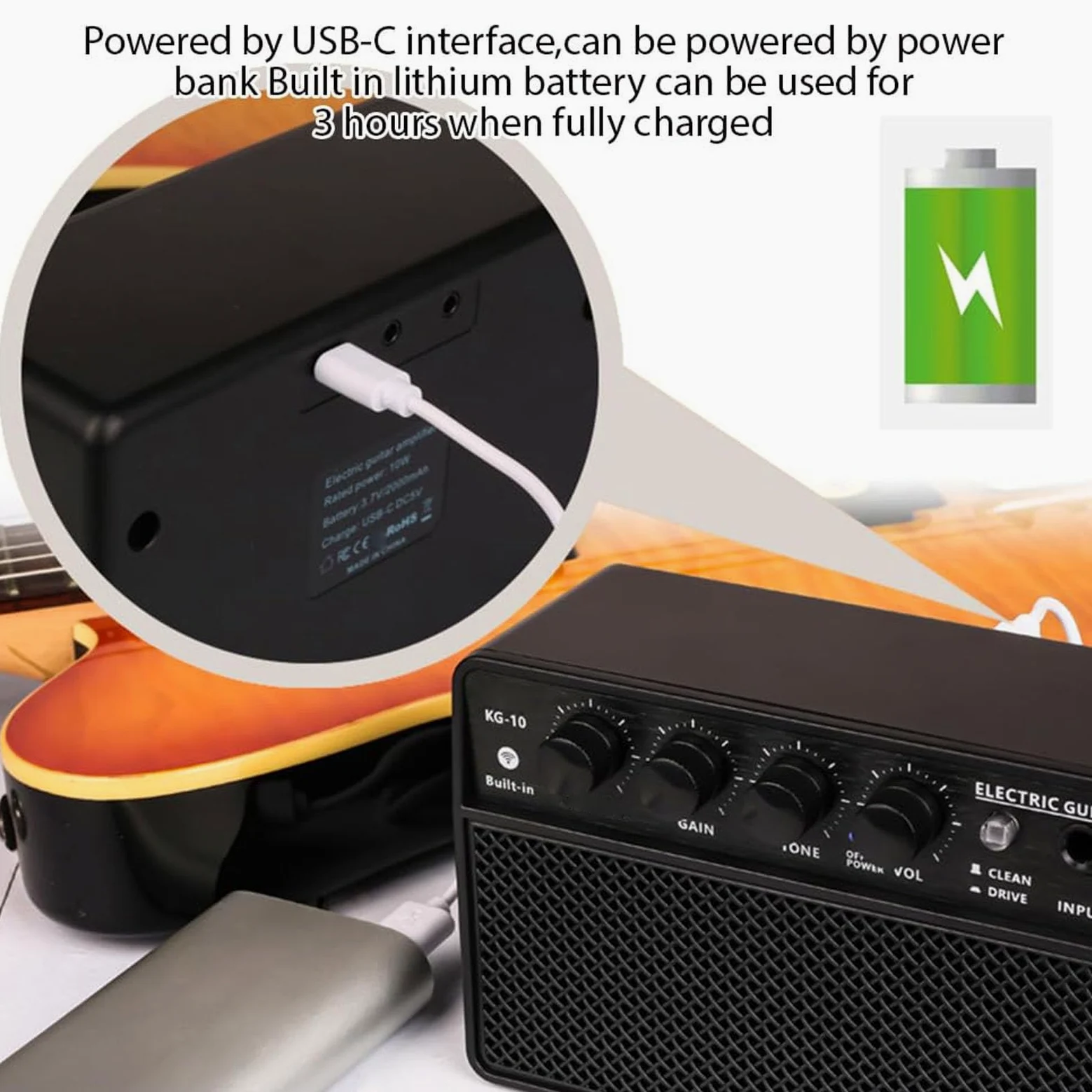 E -Gitarren -Verstärker, 10W BT -Kopfhörer -Konnektivität Wiederaufladbarer Dual -Channel -Lautsprecher für Übung Desktop