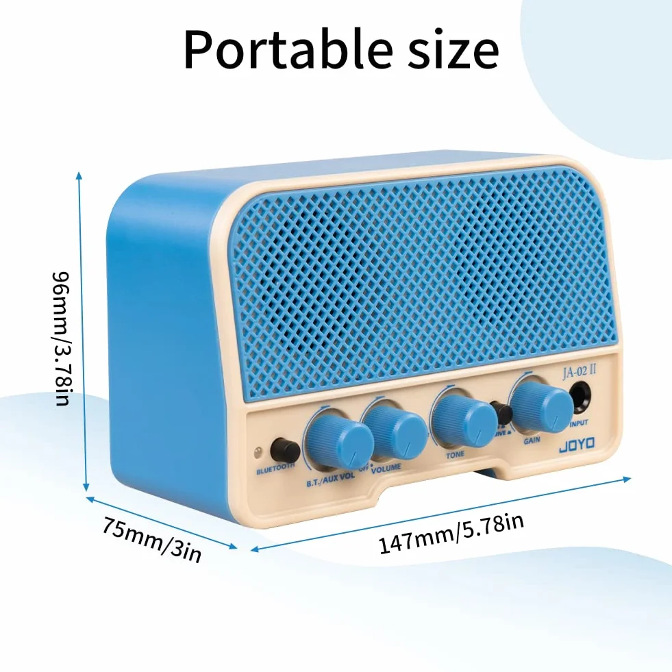 JOYO Combo-Gitarrenverstärker, Bluetooth, 5 W, aufladbar, Kleiner Mini-Übungskopfhörer-Gitarrenverstärker mit Clean- und Overdrive-Kanälen (JA-02 II Blau)