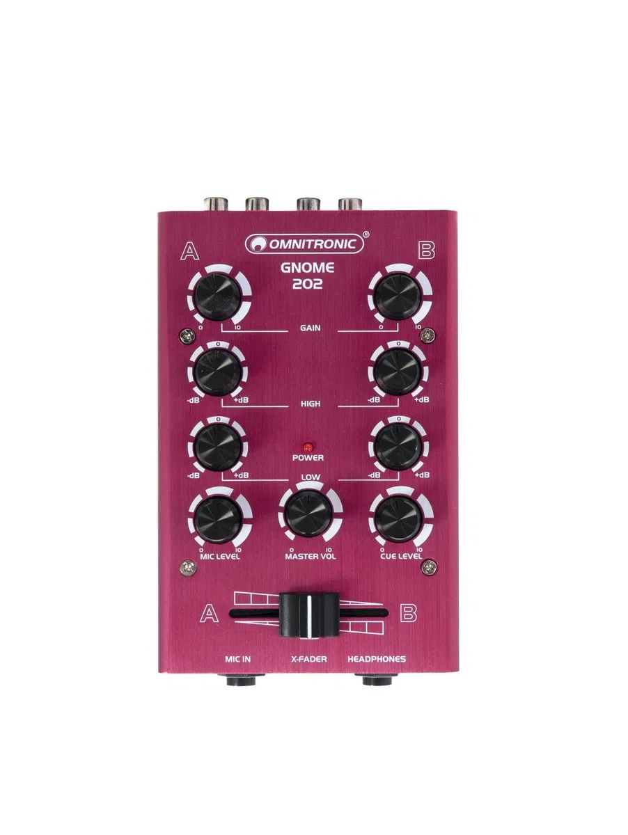 OMNITRONIC GNOME-202 Mini-Mixer rot | 2-Kanal-DJ-Mixer im Miniaturformat | Extrem leichter und kompakter DJ-Mixer | Metallgehäuse