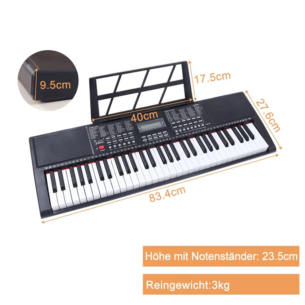 LEADZM 61 Tasten Tragbare Keyboard Piano, Digitalpiano-Tastatur für Anfänger, mit Kopfhörern, Notenständer, Mikrofon, Zwei Arten der Stromversorgung