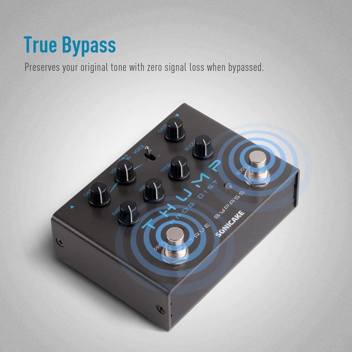SONICAKE Distortion Pedal High-Gain Effektpedal mit Modern/Vintage 2 Klangmodi True Bypass Thump QDS-09